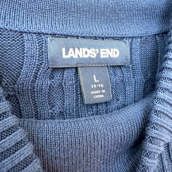 Lands' End Navy Blue Cable Knit Sweater, Size L (14-16) - Picture 3 of 7